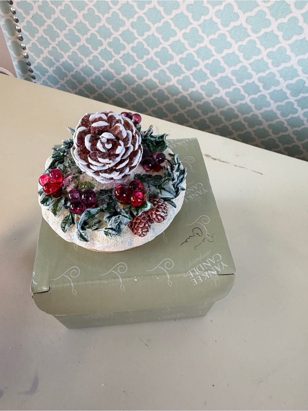 Holiday Pinecone Candle Holder Decorative Accent in Red and Green